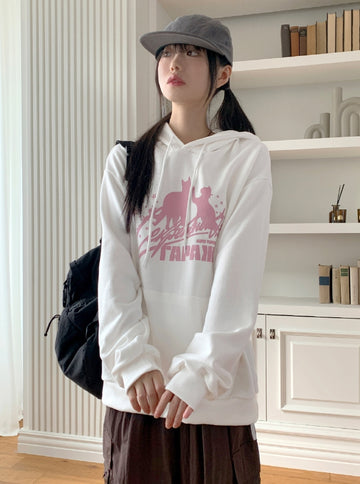 Aesop Y2K Cat Star Print Long Sleeve Hood Sweatshirt